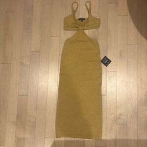 Lulu’s Cut Out Knit Dress. NEW. Small. Brown. Beige. Khaki